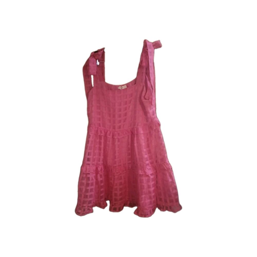 ENTRO HOT PINK ORGANZA LINED SHEER BABYDOLL SILHOUETTE SHOULDER TIES DRESS LRG